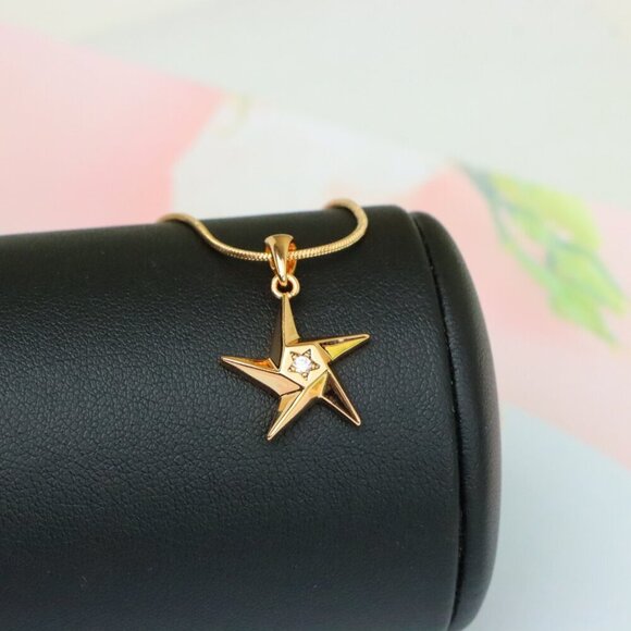 "Shiny Rose Gold Star Pendant with Tiny Crystal Accent Center, XPPT1537 - Picture 13 of 13